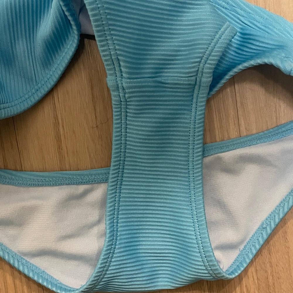 Bright Blue Ribbed Bikini Set-See Measurements - Picture 7 of 8